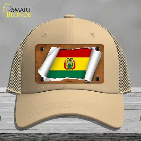 Bolivia Flag Scroll Novelty License Plate Hat Mesh / Khaki