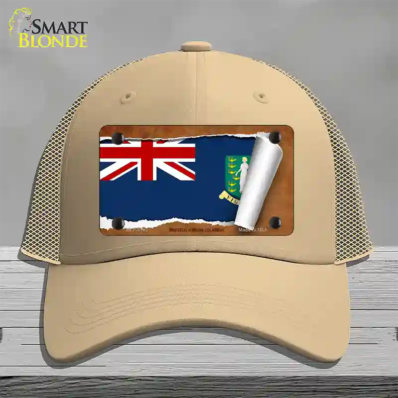 British Virgin Island Flag Scroll Novelty License Plate Hat Mesh / Khaki