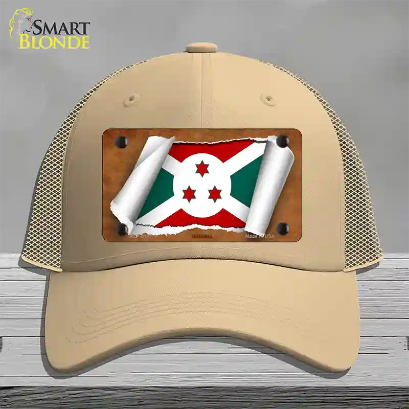 Burundi Flag Scroll Novelty License Plate Hat Mesh / Khaki