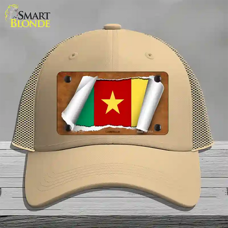 Cameroon Flag Scroll Novelty License Plate Hat Mesh / Khaki