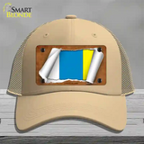 Canary Island Flag Scroll Novelty License Plate Hat Mesh / Khaki