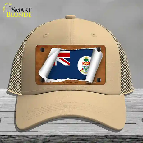 Cayman Islands Flag Scroll Novelty License Plate Hat Mesh / Khaki