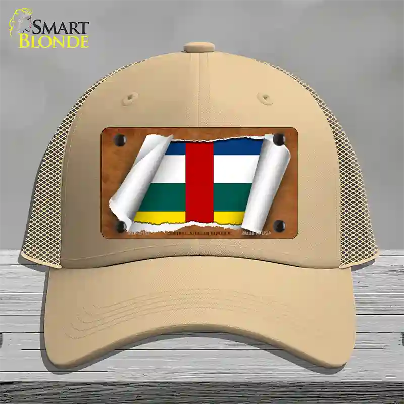 Central African Republic Flag Scroll Novelty License Plate Hat Mesh / Khaki