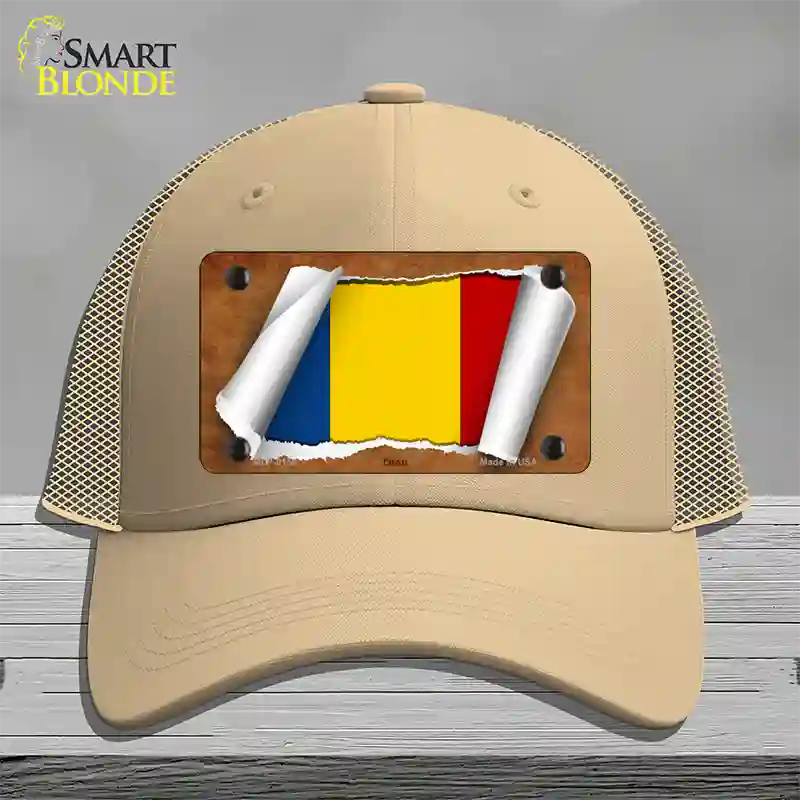 Chad Flag Scroll Novelty License Plate Hat Mesh / Khaki