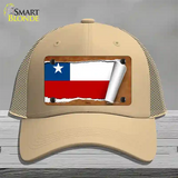 Chile Flag Scroll Novelty License Plate Hat Mesh / Khaki