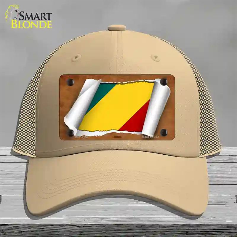 Congo Flag Scroll Novelty License Plate Hat Mesh / Khaki