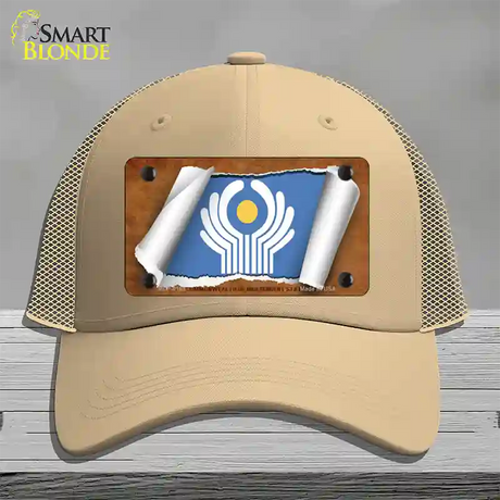 Commonwealth of Independent States Flag Scroll Novelty License Plate Hat Mesh / Khaki