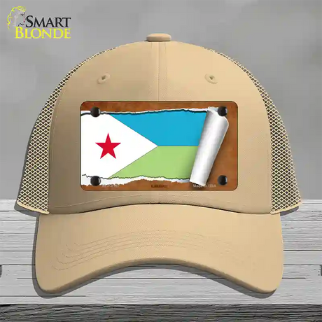 Djibouti Flag Scroll Novelty License Plate Hat Mesh / Khaki