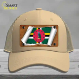 Dominica Flag Scroll Novelty License Plate Hat Mesh / Khaki