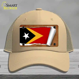 East Timor Flag Scroll Novelty License Plate Hat Mesh / Khaki