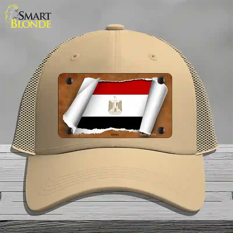 Egypt Flag Scroll Novelty License Plate Hat Mesh / Khaki