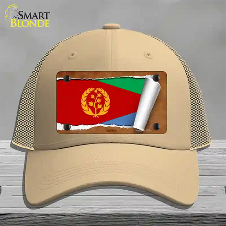 Eritrea Flag Scroll Novelty License Plate Hat Mesh / Khaki