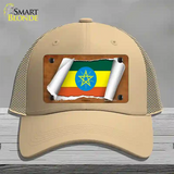 Ethiopia Flag Scroll Novelty License Plate Hat Mesh / Khaki