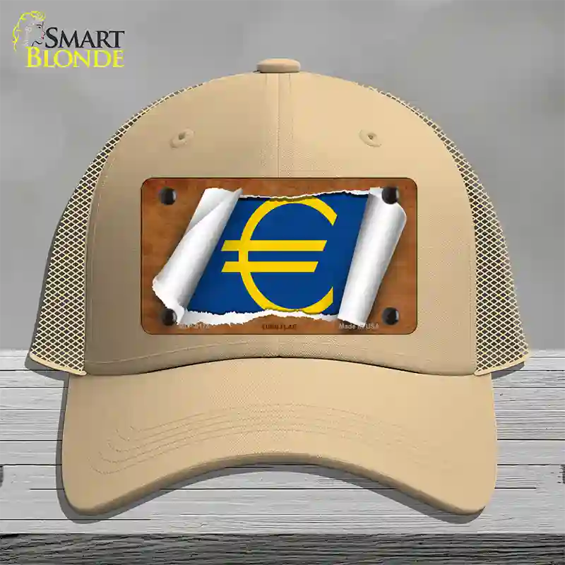 Euro Flag Scroll Novelty License Plate Hat Mesh / Khaki