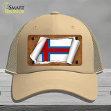 Faroe Islands Flag Scroll Novelty License Plate Hat Mesh / Khaki