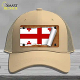 Georgia Country Flag Scroll Novelty License Plate Hat Mesh / Khaki