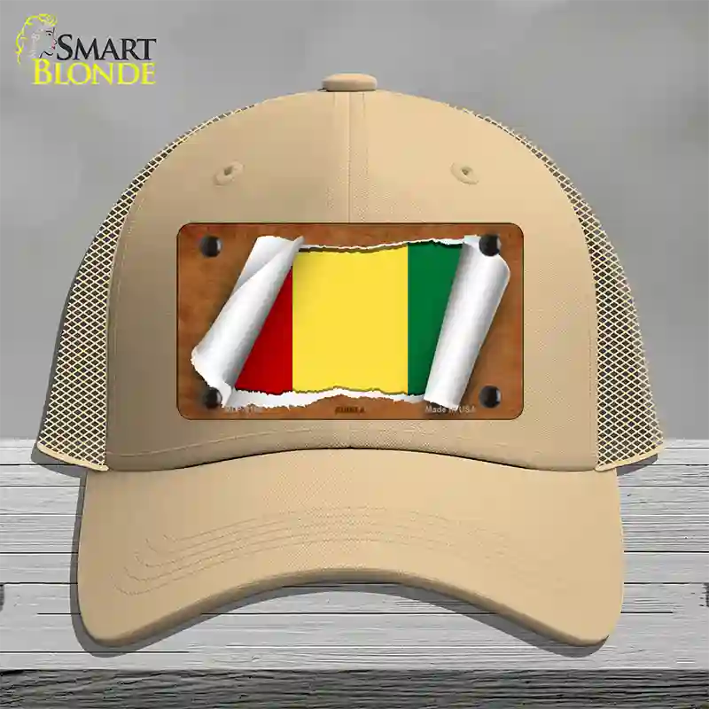 Guinea Flag Scroll Novelty License Plate Hat Mesh / Khaki