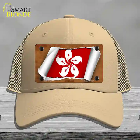 Hong Kong Flag Scroll Novelty License Plate Hat Mesh / Khaki