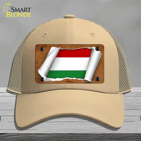 Hungary Flag Scroll Novelty License Plate Hat Mesh / Khaki