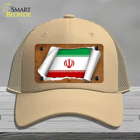 Iran Flag Scroll Novelty License Plate Hat Mesh / Khaki