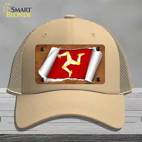 Isle of Man Flag Scroll Novelty License Plate Hat Mesh / Khaki