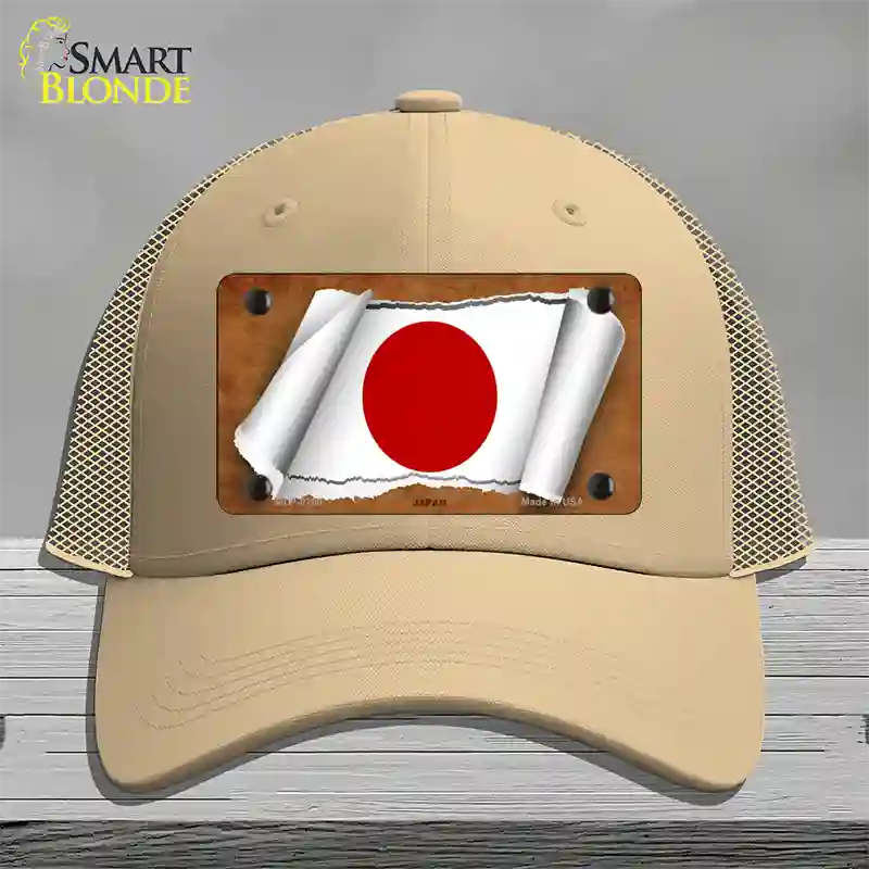 Japan Flag Scroll Novelty License Plate Hat Mesh / Khaki