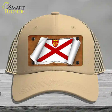 Jersey Flag Scroll Novelty License Plate Hat Mesh / Khaki