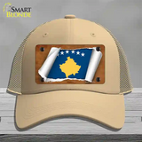 Kosovo Flag Scroll Novelty License Plate Hat Mesh / Khaki