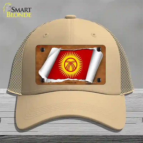 Kyrgyzstan Flag Scroll Novelty License Plate Hat Mesh / Khaki