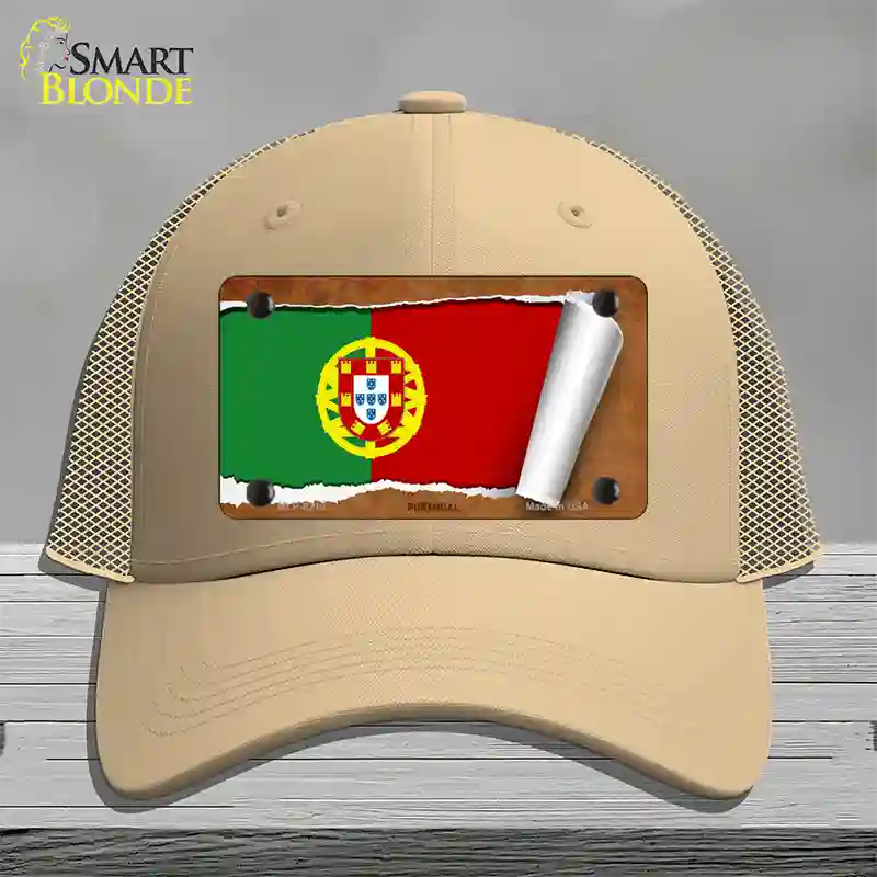 Portugal Flag Scroll Novelty License Plate Hat Mesh / Khaki