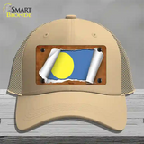 Palau Flag Scroll Novelty License Plate Hat Mesh / Khaki