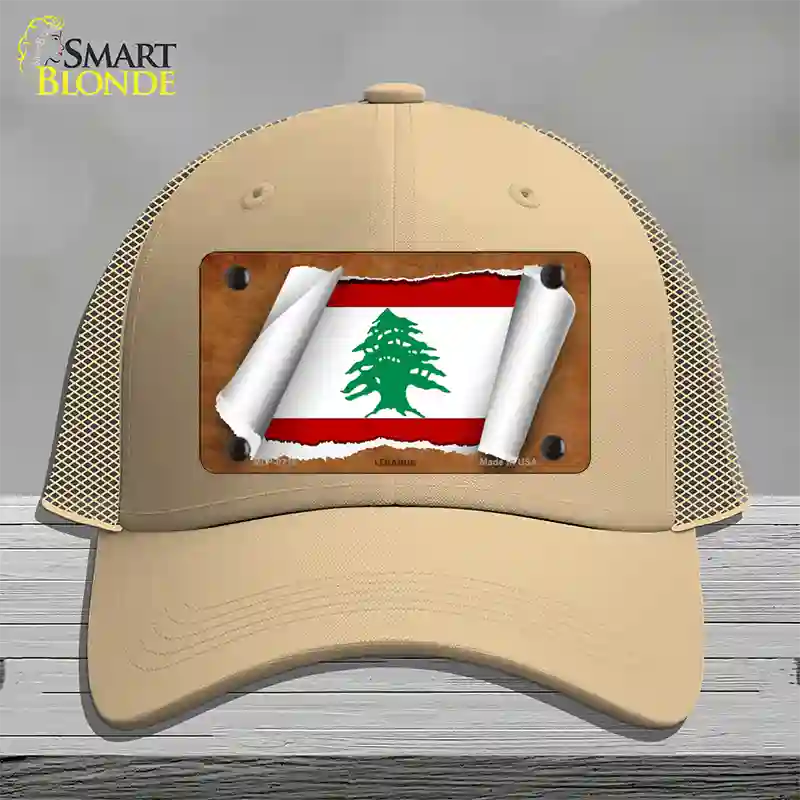 Lebanon Flag Scroll Novelty License Plate Hat Mesh / Khaki