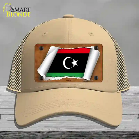 Libya Flag Scroll Novelty License Plate Hat Mesh / Khaki