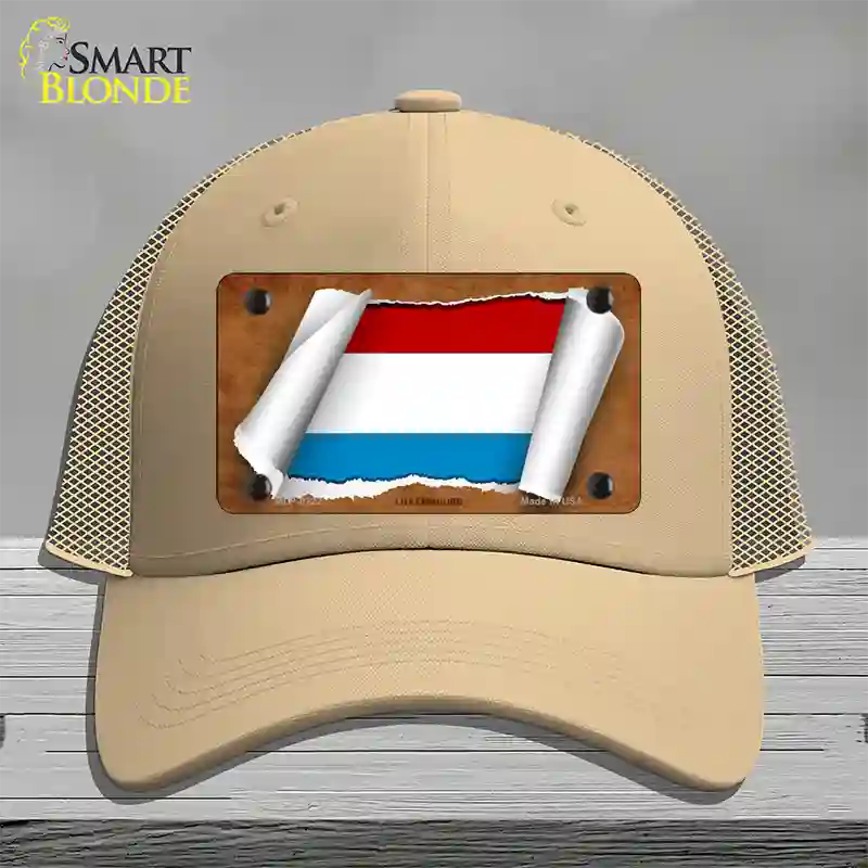 Luxemboury Flag Scroll Novelty License Plate Hat Mesh / Khaki