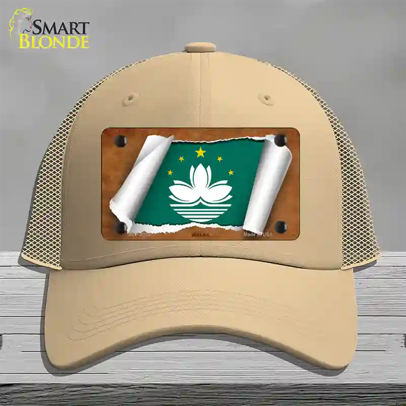 Macan Flag Scroll Novelty License Plate Hat Mesh / Khaki