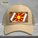 Macedonia Flag Scroll Novelty License Plate Hat Mesh / Khaki