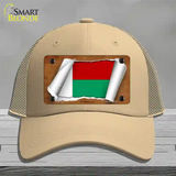 Madagascar Flag Scroll Novelty License Plate Hat Mesh / Khaki