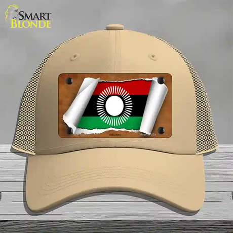 Malawi Flag Scroll Novelty License Plate Hat Mesh / Khaki