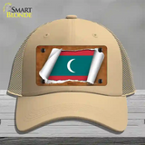 Maldives Flag Scroll Novelty License Plate Hat Mesh / Khaki