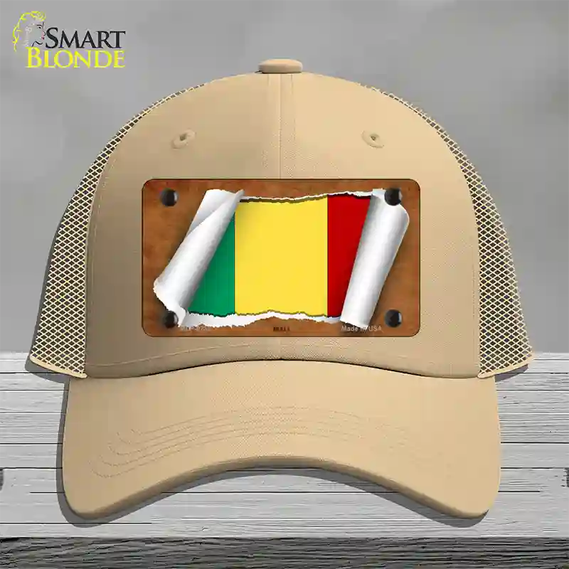 Mali Flag Scroll Novelty License Plate Hat Mesh / Khaki