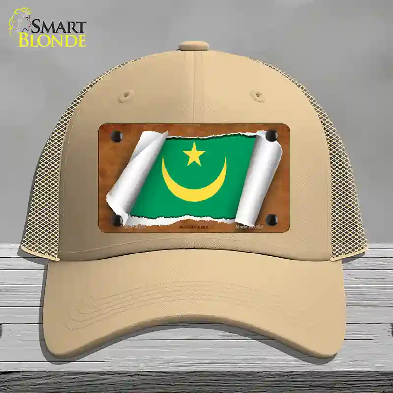 Mauritania Flag Scroll Novelty License Plate Hat Mesh / Khaki