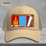 Mongolia Flag Scroll Novelty License Plate Hat Mesh / Khaki