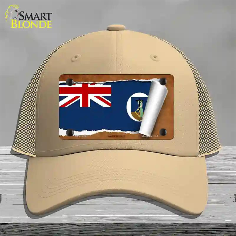 Montserrat Flag Scroll Novelty License Plate Hat Mesh / Khaki