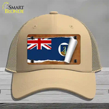 Montserrat Flag Scroll Novelty License Plate Hat Mesh / Khaki