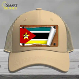 Mozambique Flag Scroll Novelty License Plate Hat Mesh / Khaki