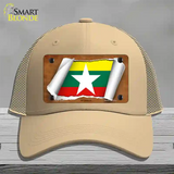 Myanmar Flag Scroll Novelty License Plate Hat Mesh / Khaki