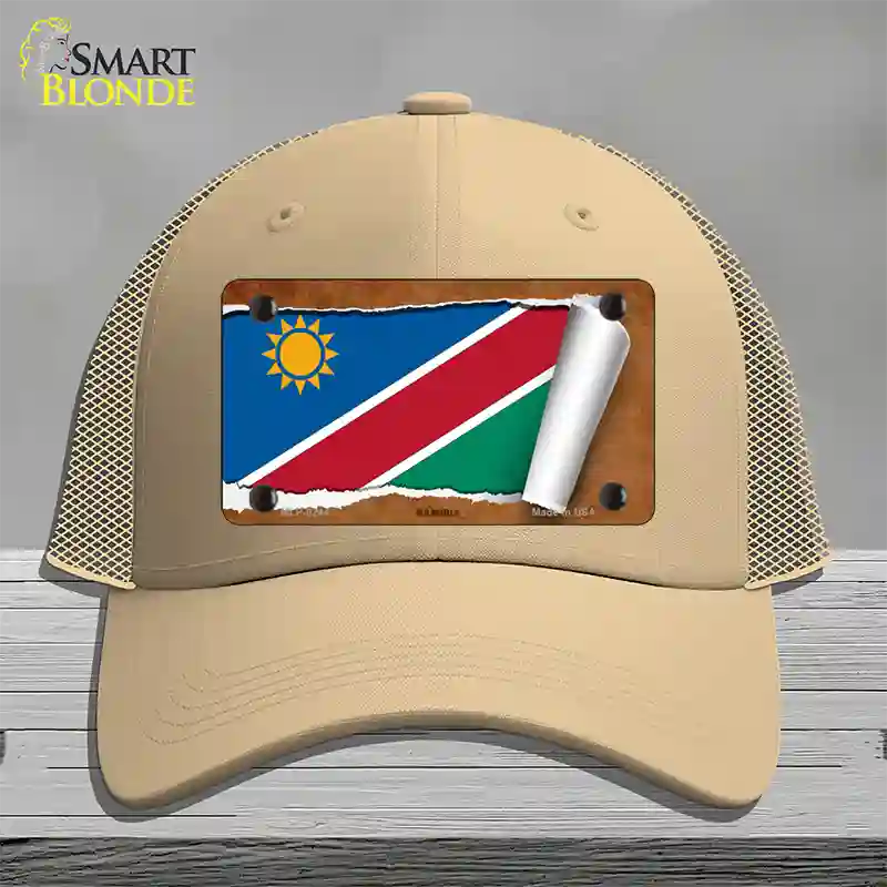 Namibia Flag Scroll Novelty License Plate Hat Mesh / Khaki