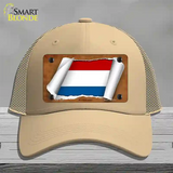 Netherlands Flag Scroll Novelty License Plate Hat Mesh / Khaki