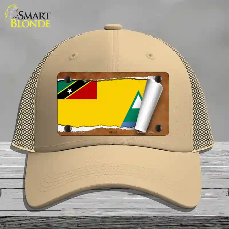 Nevis Flag Scroll Novelty License Plate Hat Mesh / Khaki