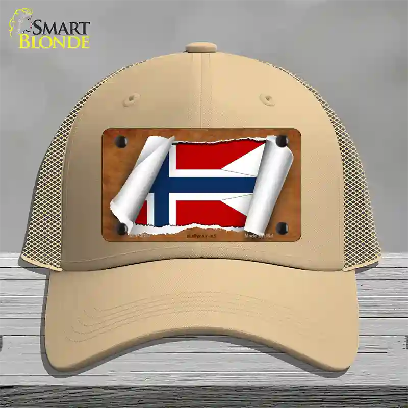 Norway-NS Flag Scroll Novelty License Plate Hat Mesh / Khaki